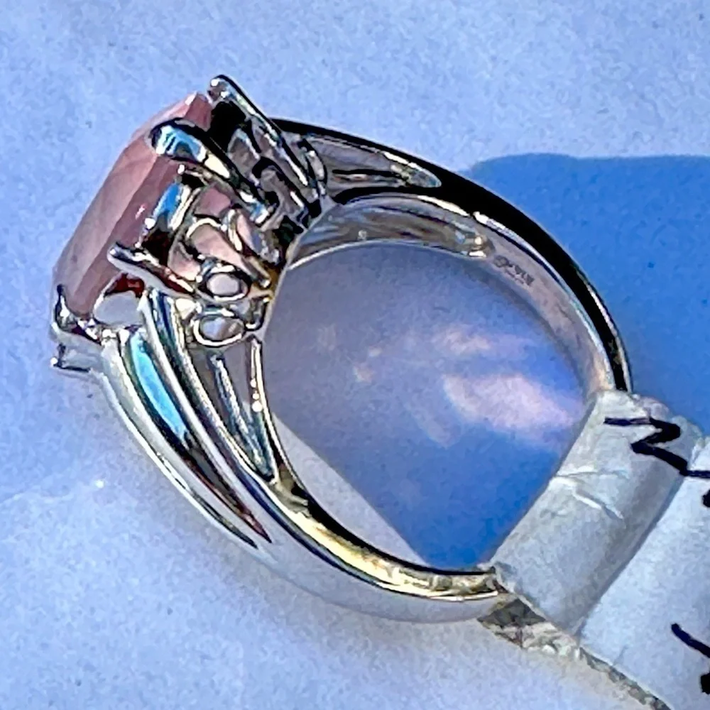 Sterling Silver & Pink Quartz Cocktail Ring   NWT